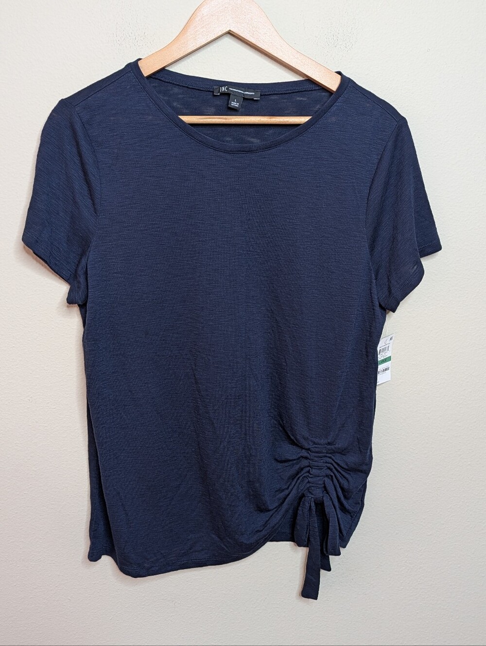 NWT INC International Concepts Ruched Side Tie Top Navy Blue L